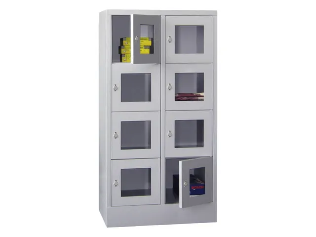 lockerkast,HxBxD 1518x800x500mm,2x4vakken,RAL7035,front RAL3000