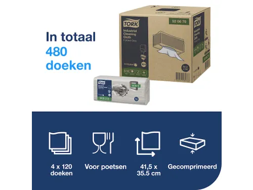 Reinigingsdoek Tork Industrial W4 gevouwen 120 vel grijs 520679