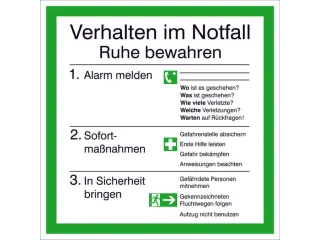 affiche,Gedrag in noodgevallen,PVC,groen/wit/zwart,om te verlijmen - 1