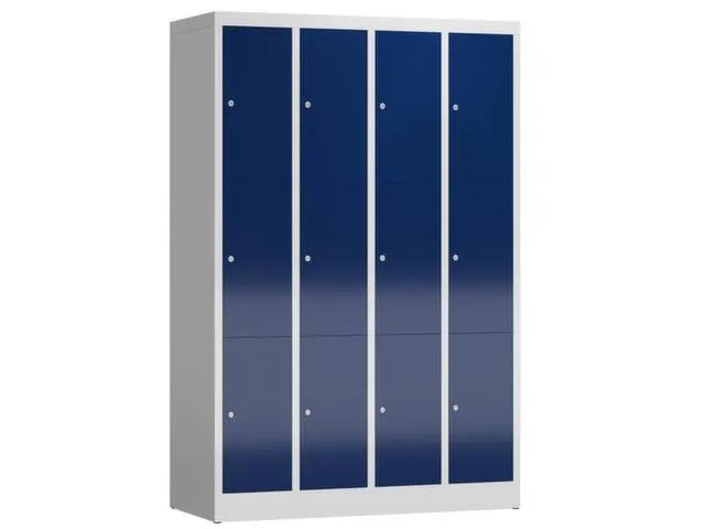 Lockerkast 1800x1185x500mm 4x3 vakken cilinderslot, sokkel, RAL5010
