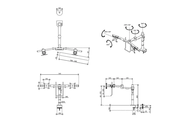 Bras 2 écrans Viewmate Bureau 602 Argent