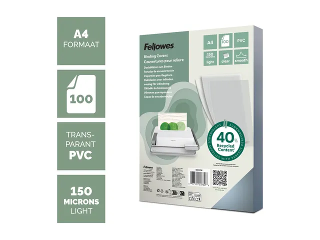 Voorblad Fellowes A4 Pvc 150 Micron Transparant