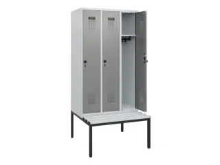 locker met bank,HxBxD 1950x900x815mm,3vak,vak B 300mm,draaigrendel - 1