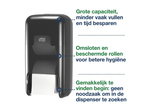 Tork OptiServe 558042 Hulsloos 2-rol Toiletpapier Dispenser T7 Zwart