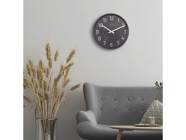 Grote wandklok - 50cm- Stille klok - Walnoot - zwart - NeXtime "Precio