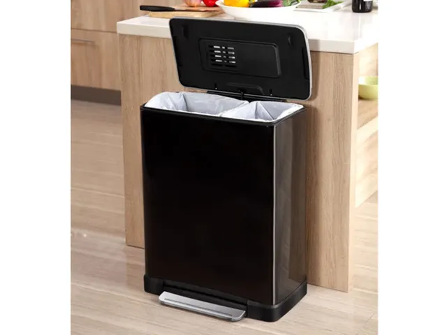 Pedaalemmer E-Cube recycling 46 Liter Zwart Mat RVS