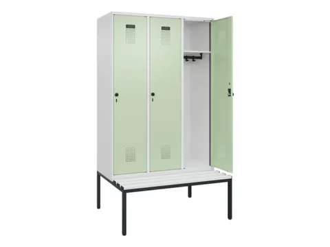 locker met bank,HxBxD 2120x1200x815mm,3vak,vak B 400mm,draaigrendel