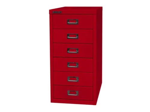 kantoor-ladekast HxBxD 590x279x380mm 6 laden romp kardinaalrood staal