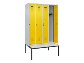 locker met bank,HxBxD 2120x1200x815mm,4vak,vak B 300mm,draaigrendel - 1