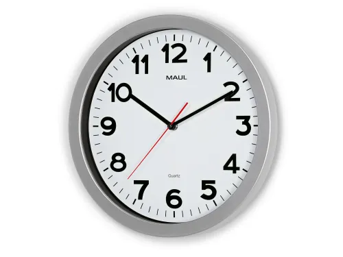 Wandklok MAULstep Quartz Ø35x5cm kunststof zilver/wit incl. batterij