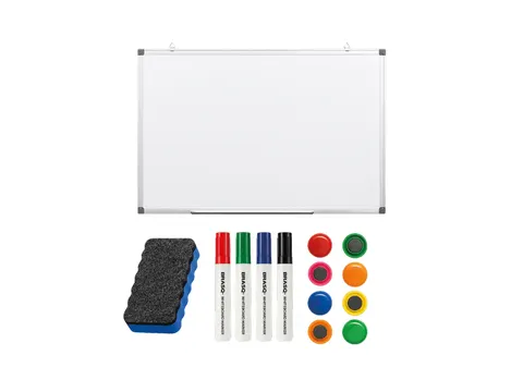 BRASQ Magnetisch Whiteboard 60x45cm Zilver met accessoire set