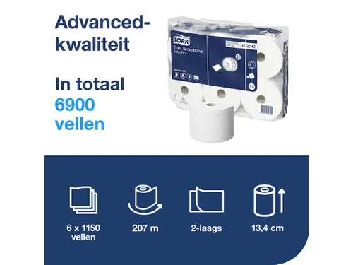 Tork Smartone 472242 Toiletpapier 2-laags T8 1150 vel Wit