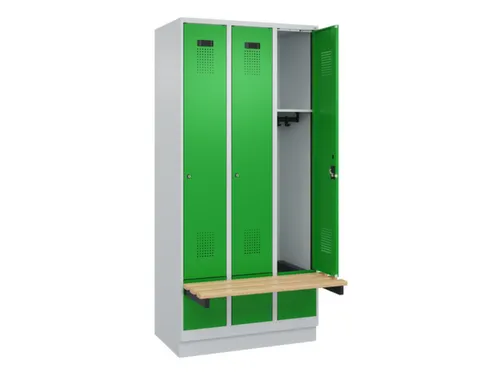 locker met bank,HxBxD 1950x900x815mm,3vak,vak B 300mm,cilinderslot