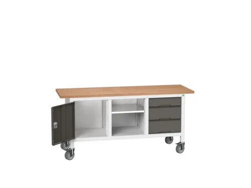 werkbank,HxBxD 830x1750x600mm,multiplexblad,uitrusting: 3laden,kast