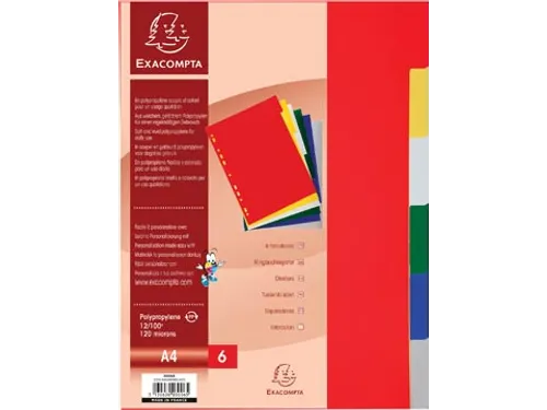 tabbladen A4 PP 12/100e 6-delig assorti 15-gaats