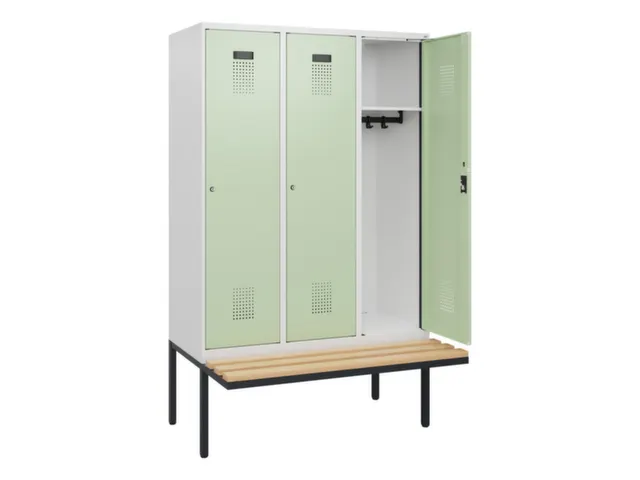 locker met bank,HxBxD 1950x1200x815mm,3vak,vak B 400mm,cilinderslot