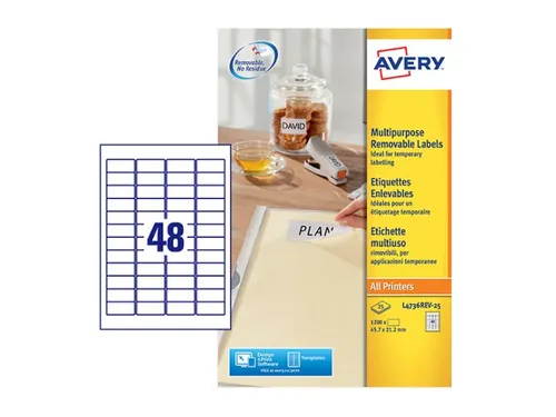 Etiket Avery L4736Rev-25 45.7X21.2Mm Afneembaar Wit 1200 Stuk