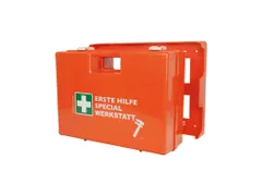 verbandkoffer,v. werkplaats,DIN 13157,ABS oranje,m. wandhouder