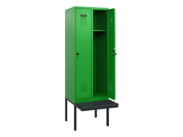 locker met bank,HxBxD 1950x600x815mm,2vak,vak B 300mm,draaigrendel