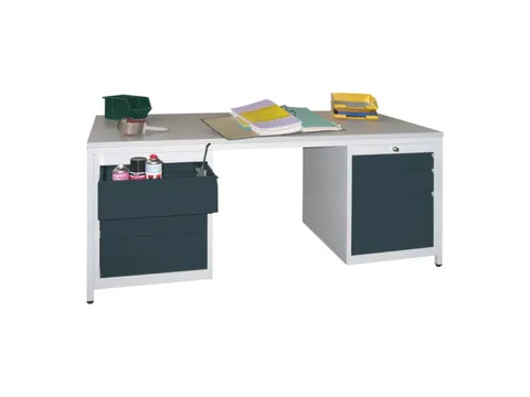 bureau pour atelier HxlxP 720x1700x800mm RAL7035 face avant RAL7016