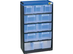 magazijnkast HxBxD 525x300x135mm 10laden behuizing zwart/blauw