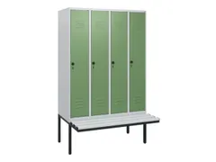 locker met bank,HxBxD 1950x1200x815mm,4vak,vak B 300mm,draaigrendel