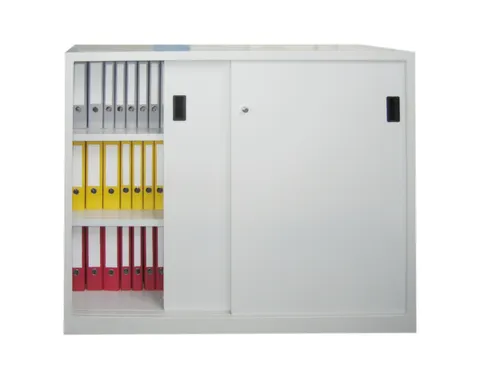 Schuifdeurkast 1200x1500x400mm 3 Oh Cilinderslot Tussenwand Ral7035