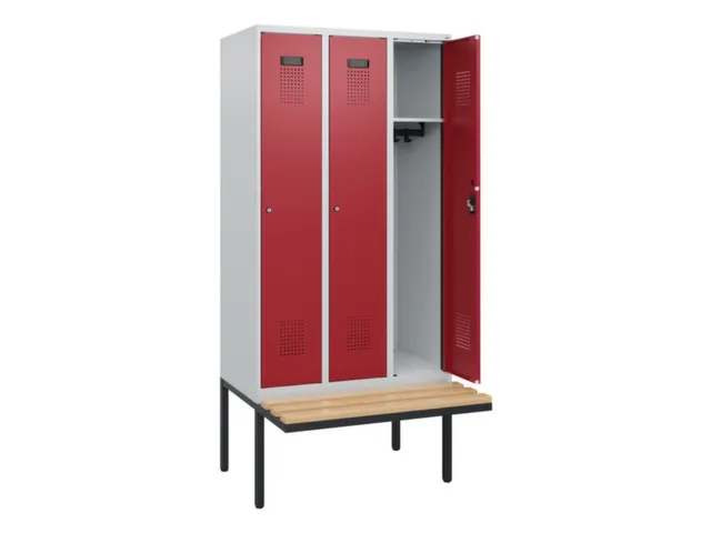 locker met bank,HxBxD 1950x900x815mm,3vak,vak B 300mm,cilinderslot