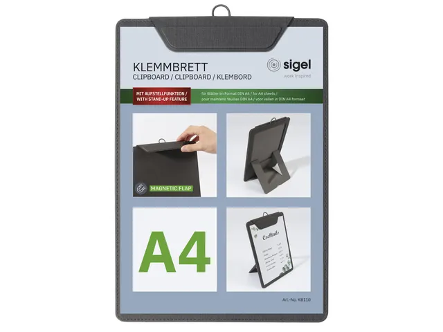 Menukaart klembord Sigel A4 antraciet