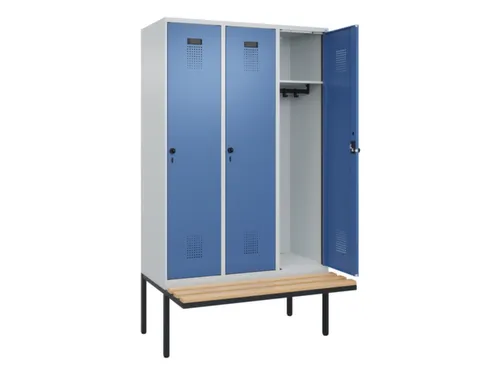 locker met bank,HxBxD 2120x1200x815mm,3vak,vak B 400mm,draaigrendel