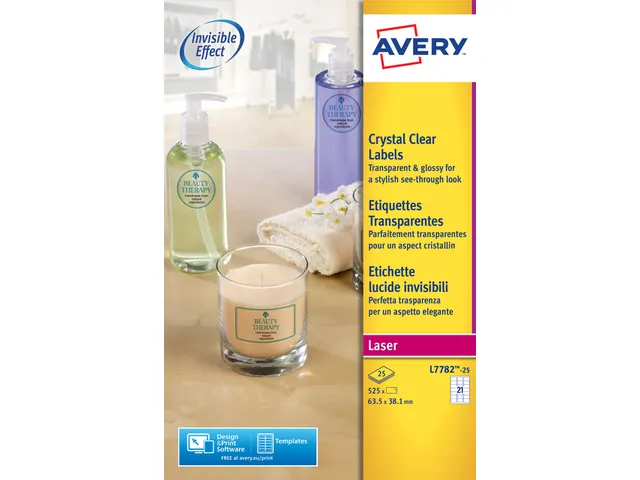 Crystal Clear etiket Avery L7782-25 63.5x38.1mm Transparant 525 stuks