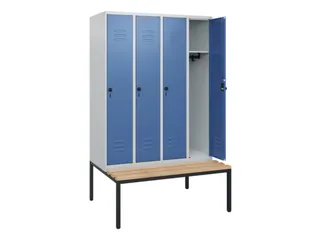 locker met bank,HxBxD 1950x1200x815mm,4vak,vak B 300mm,draaigrendel - 2