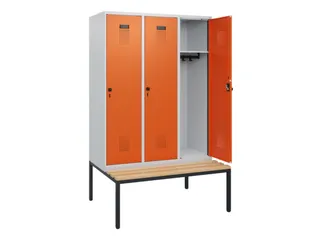 locker met bank,HxBxD 1950x1200x815mm,3vak,vak B 400mm,draaigrendel - 1