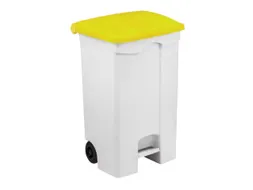 Contitop,mobiele afvalbak met pedaal 90L wit/geel/VE:3