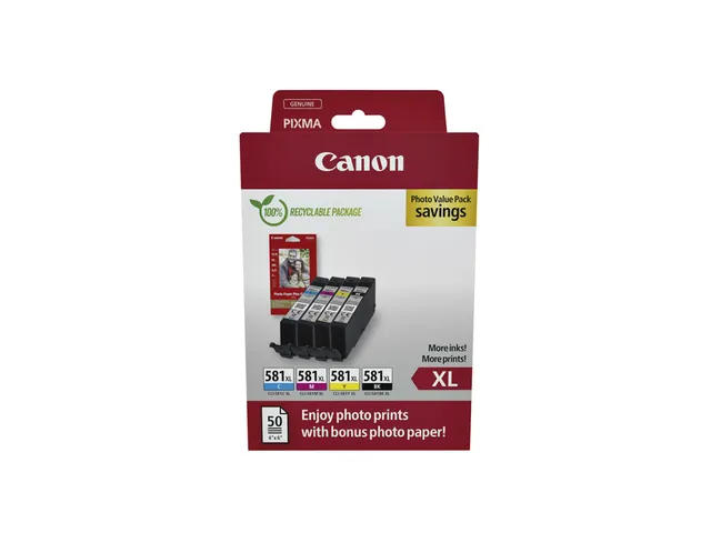 Canon CLI-581XL Value Pack Inkt + 50 Vel 10x15 Fotopapier