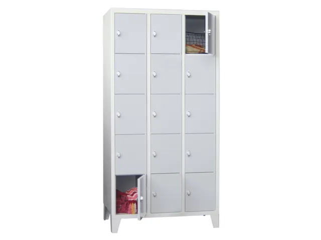 lockerkast,HxBxD 1850x900x500mm,3x5vakken,RAL7035,front RAL5010