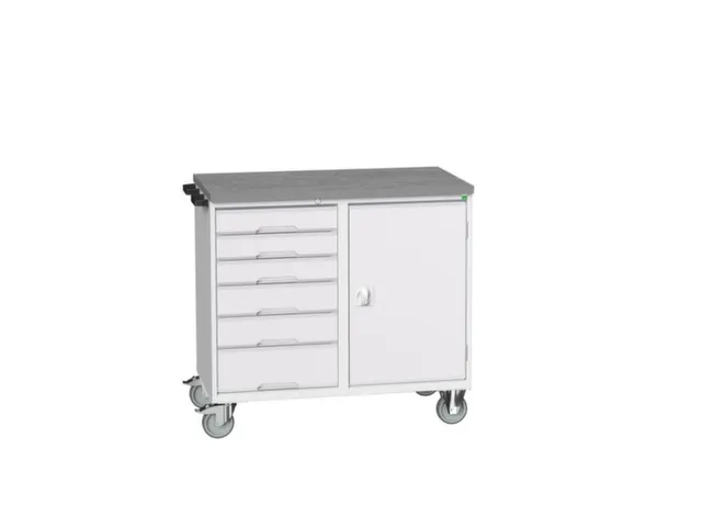 montagetafel 980x1050x600mm linoleumblad 6 laden kast front RAL7035