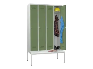 locker met bank,HxBxD 2150x1200x500mm,4vak,RAL7035,front RAL6011 - 1