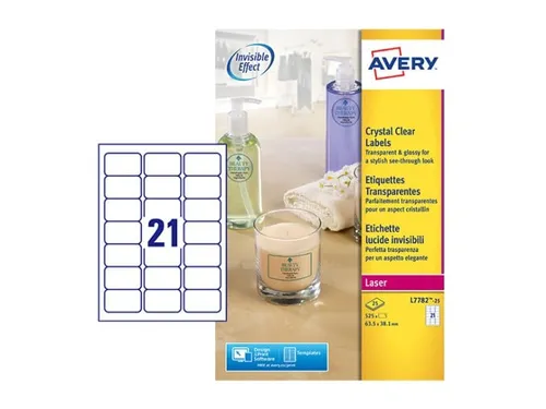 Laseretiket Avery 63.5x38.1mm Transparant 25 Vel