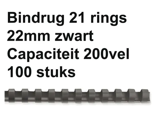 Bindrug Fellowes 22mm 21-rings A4 zwart 50stuks