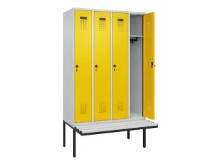 locker met bank,HxBxD 2120x1200x815mm,4vak,vak B 300mm,draaigrendel - 1