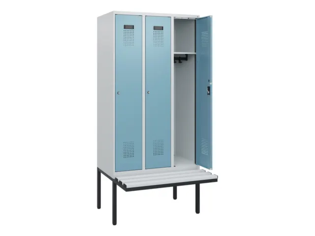 locker met bank,HxBxD 1950x900x815mm,3vak,vak B 300mm,cilinderslot