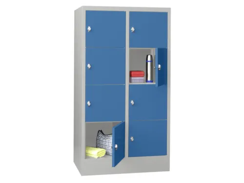lockerkast,HxBxD 1518x800x500mm,2x4vakken,RAL7035,front RAL5012
