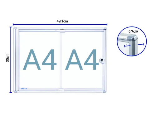 Binnenvitrine wand MAULextraslim whiteboard 2xA4 met slot