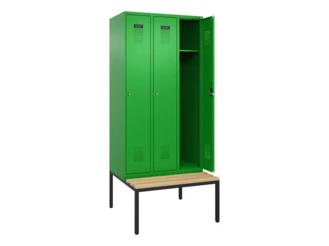locker met bank,HxBxD 2120x900x815mm,3vak,vak B 300mm,cilinderslot