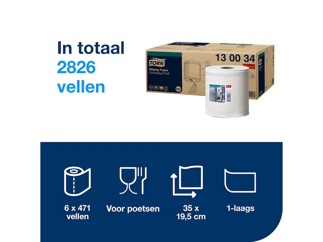 Tork 130034 Poetspapier M2 Premium Centerfeed 1-laags Wit 165m