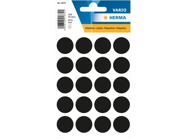HERMA 1879 Multipurpose etiketten Rond 19mm Zwart 100 stuks