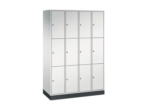 lockerkast,RAL 7035,HxBxD 1950x1220x500mm,4x3vakken,cil.-slot,sokkel