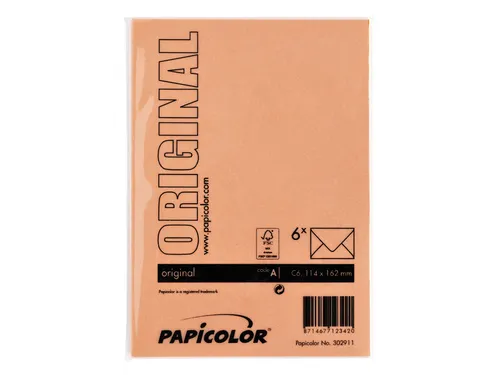 Envelop Papicolor C6 114x162mm oranje pak à 6 stuks