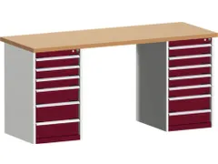 werkbank,HxBxD 940x2000x750mm,beukenblad,draagverm. 1500kg,2containers